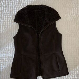 Talbots Brown Suede & Warm Sherpa Lined Vest with Pockets